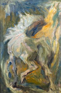 Gustav Rehberger (NY,1910-1995) oil painting: ARTIST: Gustav Rehberger (New York, 1910 - 1995) TITLE: Horse MEDIUM: oil on board CONDITION: Very good. No visible inpaint under UV light. ART SIZE: 30 x 20 inches / 76 x 50 cm FRAME SIZE: 36 x 26 in