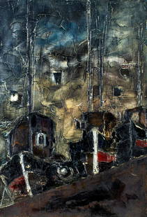 Emanuel Kipnis (Israel,1936-2020) oil painting: ARTIST: Emanuel Kipnis (Israel, 1936 - 2020) TITLE: Harbor Scene MEDIUM: oil on canvas CONDITION: Some scratches/paint losses. ART SIZE: 22 x 15 inches / 55 x 38 cm FRAME SIZE: unframed (In-House fram