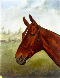 William Van Zandt (NY,1857-1942) oil painting antique: ARTIST: William Garrett Van Zandt (New York, 1857 - 1942) TITLE: Horse YEAR: 1924 MEDIUM: oil on board CONDITION: Some damage to lower left corner. Few minor scratches. No visible inpaint under UV lig