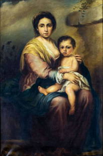 AFTER Bartolome Murillo (Spain,1617-1682) oil painting antique: ARTIST: - (Europe, early 20C) AFTER Bartolome Esteban Murillo (Spanish, 1617 - 1682) TITLE: Madonna of the Milk MEDIUM: oil on canvas CONDITION: One small patch. Few minor paint losses. Minor craquelu