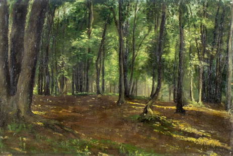 Cosentino (Italy,19/20C) oil painting antique: ARTIST: Cosentino (Italian, 19/20 centuries) TITLE: Forest Landscape MEDIUM: oil on board CONDITION: Small damages to edges. No visible inpaint under UV light. ART SIZE: 8 x 12 inches / 20 x 30 cm FRA
