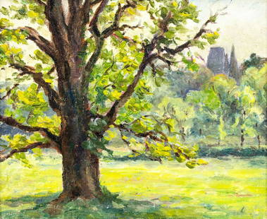 Vintage mid 20C French oil painting: ARTIST: - (France, mid 20 century) TITLE: Landscape MEDIUM: oil on canvas board CONDITION: Very good. No visible inpaint under UV light. ART SIZE: 9 x 11 inches / 22 x 27 cm FRAME SIZE: 10 x 12 inches