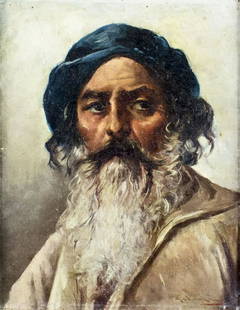 Antique early 20C Italian oil painting signed: ARTIST: - (Italy, early 20 century) TITLE: Portrait of Man MEDIUM: oil on canvas board CONDITION: Few small paint losses. No visible inpaint under UV light. Some damages to frame. ART SIZE: 10 x 7 inc