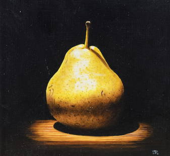 Jean Pierre Walter (France,b 1967) oil painting: ARTIST: Jean Pierre Walter (French, born 1967) TITLE: Still Life - Simply a Pear (titled on label) YEAR: 2018 MEDIUM: oil on canvas board CONDITION: Very good. No visible inpaint under UV light. ART S