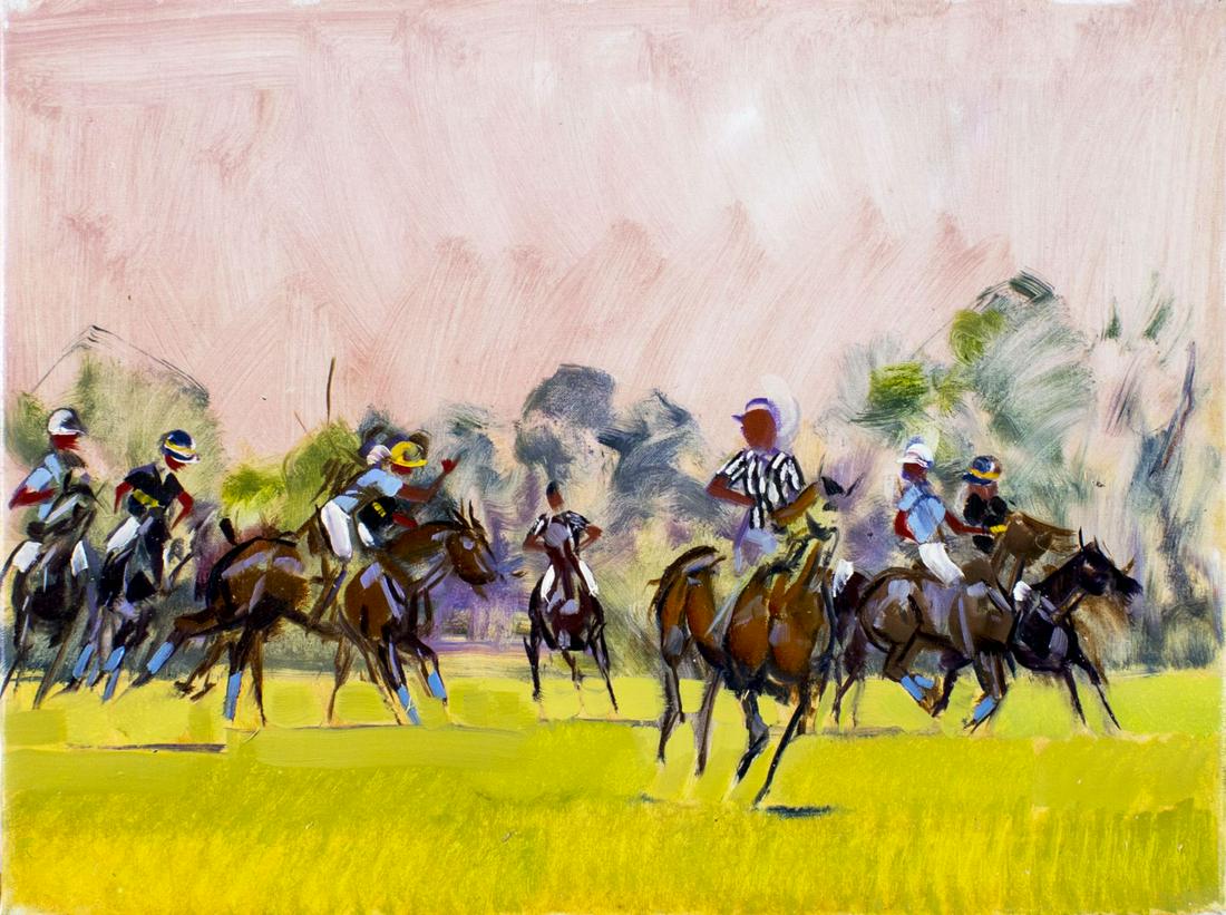 Peter Williams (NY,New Zealand,1934-2018) oil painting: ARTIST: Peter Williams (New York, New Zealand, 1934 - 2018) TITLE: Polo MEDIUM: oil on canvas CONDITION: Very good. No visible inpaint under UV light. ART SIZE: 18 x 24 inches / 45 x 60 cm FRAME SIZE: