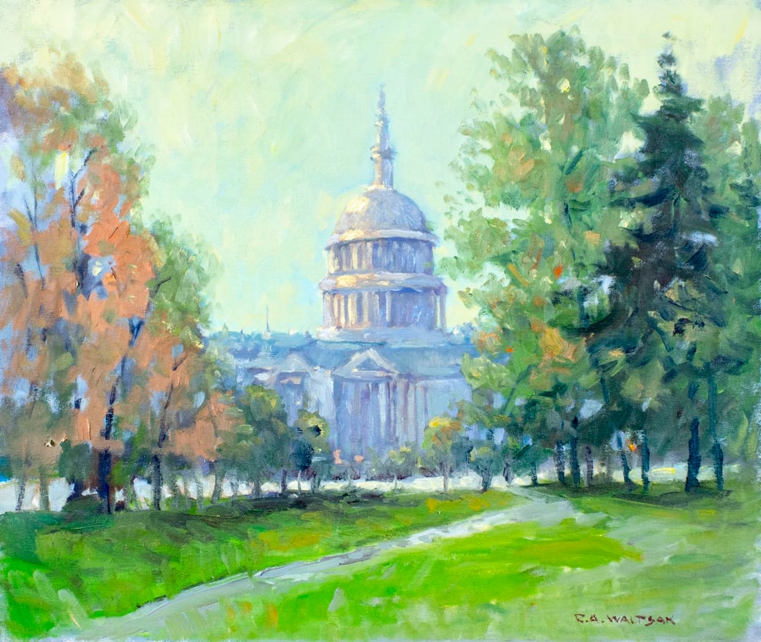 Robert Waltsak (NJ,b 1944) oil painting: ARTIST: Robert Alan Waltsak (New Jersey, born 1944) TITLE: Trip to Washington (titled on verso) MEDIUM: oil on canvas CONDITION: Very good. No visible inpaint under UV light. ART SIZE: 22 x 26 inches 