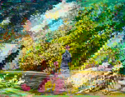 Alois Wierer (Czech,1878-1963) oil painting: ARTIST: Alois Wierer (Czech Republic, 1878 - 1963) NAME: Park Scene MEDIUM: oil on board CONDITION: Minor damages to the edges and corners. No visible inpaint under UV light. SIGHT SIZE: 14 1/2 x 19 i