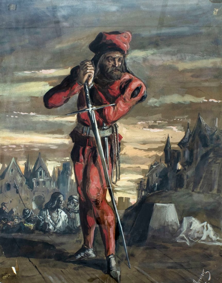 Alexandre Dupendant (France,1833-1884) watercolor painting antique (1 of 10)