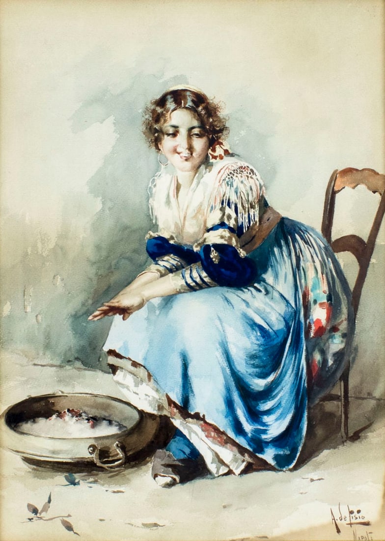 Arnaldo De Lisio (Italy,1869-1949) watercolor painting antique (1 of 11)