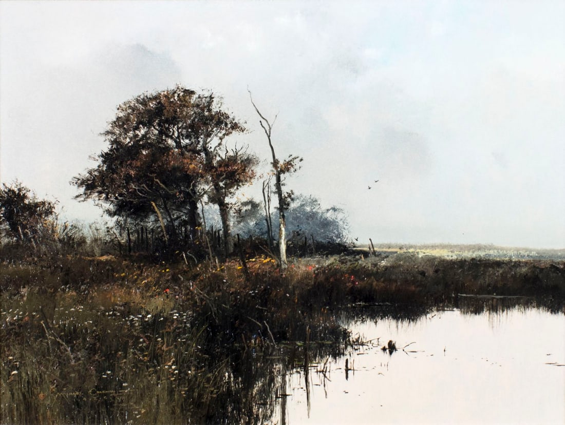 Michael Coleman (Utah,b 1946) oil painting: ARTIST: Michael B Coleman (Utah, born 1946) NAME: Pond Landscape MEDIUM: oil on board CONDITION: Excellent. No visible inpaint under UV light. SIGHT SIZE: 18 x 24 inches / 45 x 60 cm FRAME SIZE: 25 x