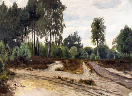 Paul Koken (German,1853-1910) oil painting antique: ARTIST: Paul Koken (Germany, 1853 - 1910) NAME: Landscape MEDIUM: oil on canvas. Canvas applied to board. CONDITION: Very good. No visible inpaint under UV light. SIGHT SIZE: 10 x 14 inches / 25 x 35