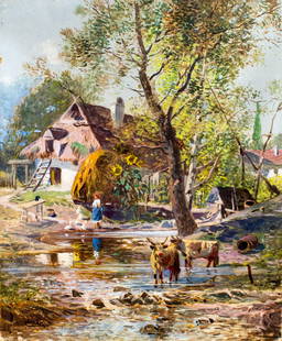 Sandor Novak (Hungary,1878-1942) oil painting antique: ARTIST: Sandor Novak (Hungarian, 1878 - c.1942) TITLE: Country Landscape MEDIUM: oil on board CONDITION: Very good. No visible inpaint under UV light. ART SIZE: 11 x 9 inches / 0 x 22 cm FRAME SIZE: u