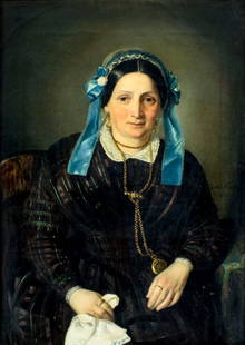 Friedrich Karl Hosch (German,1836-1888) oil painting antique: ARTIST: Friedrich Karl Hosch (Germany, 1836 - 1888) NAME: Portrait of Woman YEAR: 1852 MEDIUM: oil on canvas CONDITION: Some craquelure. Stretcher marks. No visible inpaint under UV light. SIGHT SIZE: