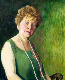 Blanche Chloe Grant (NM,NE,1874-1948) oil painting: ARTIST: Blanche Chloe Grant (New Mexico, Nebraska, 1874 - 1948) NAME: Portrait of Sarah Roberts Wallbaum MEDIUM: oil on canvas CONDITION: Restretched. Missing a few flakes of paint. Some small scatter