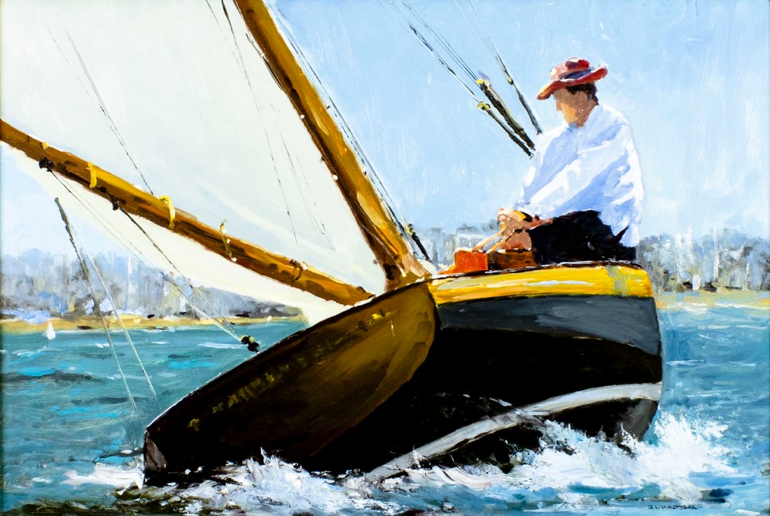 Robert Waltsak (NJ,b 1944) oil painting: ARTIST: Robert Alan Waltsak (New Jersey, born 1944) TITLE: Heading Home (titled on verso) YEAR: 2018 MEDIUM: oil on board CONDITION: One minor paint loss by the upper right corner. No visible inpaint 