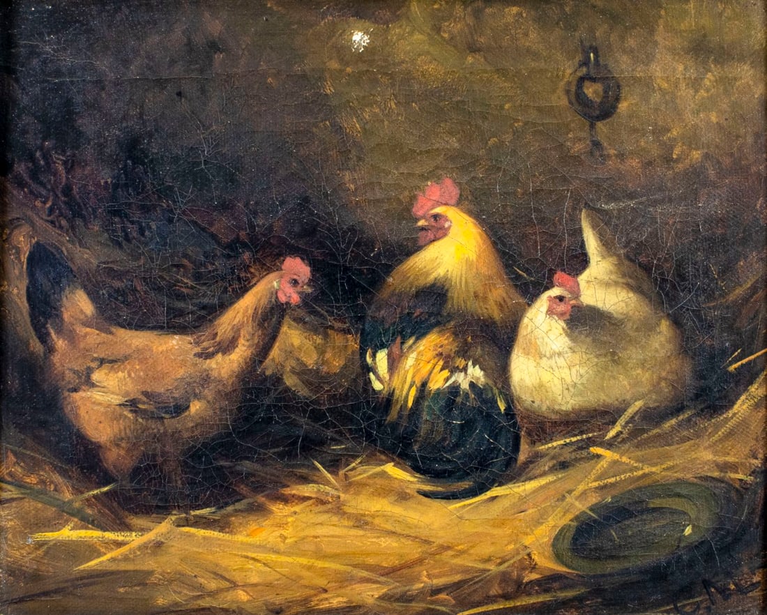 Antique 19C European oil painting signed (1 of 11)