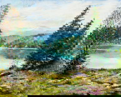 Hubert Bauer (Czech,1905-?) oil painting: ARTIST: Hubert Bauer (Czech Republic, 1905 - ???) NAME: Bohemian Landscape MEDIUM: oil on canvas CONDITION: Unstretched (In-House stretching available). Very good. No visible inpaint under UV light. S