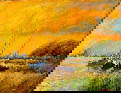 Robert Waltsak (NJ,b 1944) oil painting: ARTIST: Robert Alan Waltsak (New Jersey, born 1944) TITLE: Sunset Landscape MEDIUM: oil on board CONDITION: Very good. No visible inpaint under UV light. ART SIZE: 24 x 32 inches / 60 x 81 cm FRAME SI