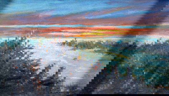 Robert Waltsak (NJ,b 1944) oil painting: ARTIST: Robert Alan Waltsak (New Jersey, born 1944) TITLE: NY Harbor (titled on verso) YEAR: 2018 MEDIUM: oil on canvas CONDITION: One minor paint loss by the upper edge. No visible inpaint under UV l