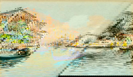 Antique early 20C Italian oil painting signed: ARTIST: - (Italy, early 20 century) TITLE: Venice Cityscape MEDIUM: watercolor on paper CONDITION: Some age toning. Framed under glass. ART SIZE: 11 x 18 inches / 27 x 45 cm FRAME SIZE: 19 x 26 inches