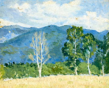 Julius Lankes (NY,NC,1884-1960) oil painting: ARTIST: Julius John Lankes (New York, North Carolina, 1884 - 1960) TITLE: Landscape, South Shattsbury, VT MEDIUM: oil on board CONDITION: Small damages to corners. Minor paint losses. No visible inpai