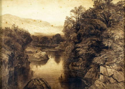 Charles Reginald Aston (UK,1832-1908) watercolor painting antique: ARTIST: Charles Reginald Aston (United Kingdom, 1832 - 1908) TITLE: Welsh Landscape YEAR: 1864 MEDIUM: watercolor on paper CONDITION: Minor paint losses. Some foxing. Some age toning. Framed under gla