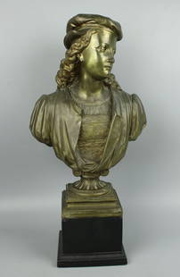 Antique Duchoiselle Bronze Bust "Young Raphael": MANUFACTURE: FRANCE SCULPTOR: Duchoiselle (France, 19 century) NAME: Young Raphael YEAR: circa 1900 CONDITION: Excellent. Some wear to patina. HEIGHT: 19 1/4 inch / 48 cm WIDTH: 10 inch / 25 cm DEEP: