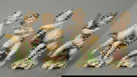 Capodimonte Giuseppe Cappe set of 4 figurines "4 Seasons": MANUFACTURE: Giuseppe Cappe (Italy) SCULPTOR: Giuseppe Cappe NAME: 4 Seasons NUMBER: - YEAR: 1958 CONDITION: Minor damages of flowers and leaves. NO BOX. HEIGHT: 4 1/2 inch / 11 cm WIDTH: 3 inch / 7 c