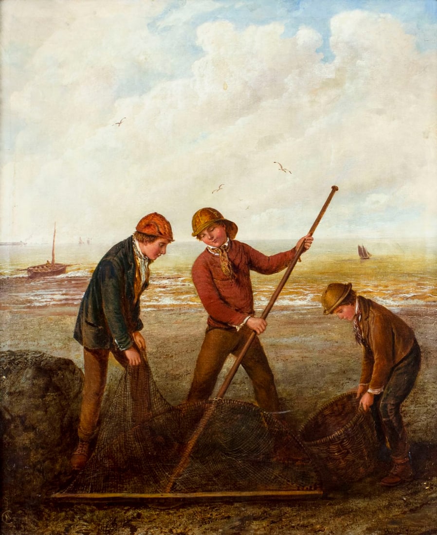 Antique 19C European oil painting signed (1 of 14)