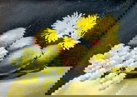 Anton van Dalen (Danish,NY,1938-?) oil painting: ARTIST: Anton van Dalen (Denmark, New York, 1938 - ???) TITLE: Still Life with Daises MEDIUM: oil on board CONDITION: Few minor paint losses. Some craquelure. Some small scattered inpaintings. ART SIZ
