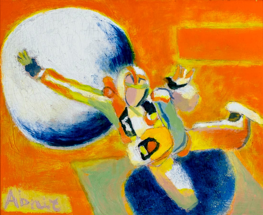 Raymond Abner (Egypt,France,1919-1999) oil painting: ARTIST: Raymond Abner (Egyptian, French, 1919 - 1999) NAME: Man in the Cosmos (titled on verso) YEAR: 1979 MEDIUM: oil on canvas CONDITION: Very good. No visible inpaint under UV light. SIGHT SIZE: 8