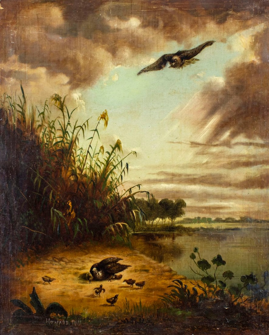 ATTRIB Howard Hill (NY,UK,?-1870) oil painting antique (1 of 15)