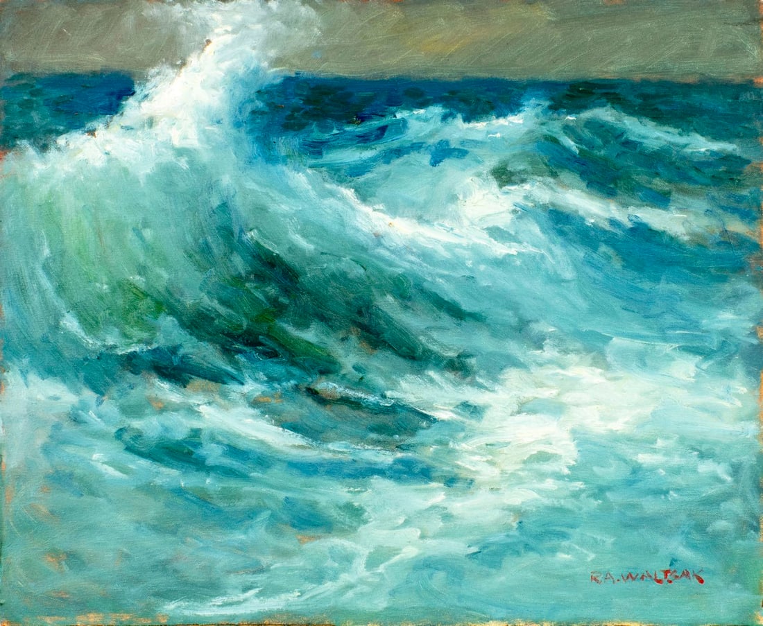 Robert Waltsak (NJ,b 1944) oil painting: ARTIST: Robert Alan Waltsak (New Jersey, born 1944) TITLE: Stormy Seascape MEDIUM: oil on canvas board CONDITION: Very good. No visible inpaint under UV light. ART SIZE: 21 x 25 inches / 53 x 63 cm FR