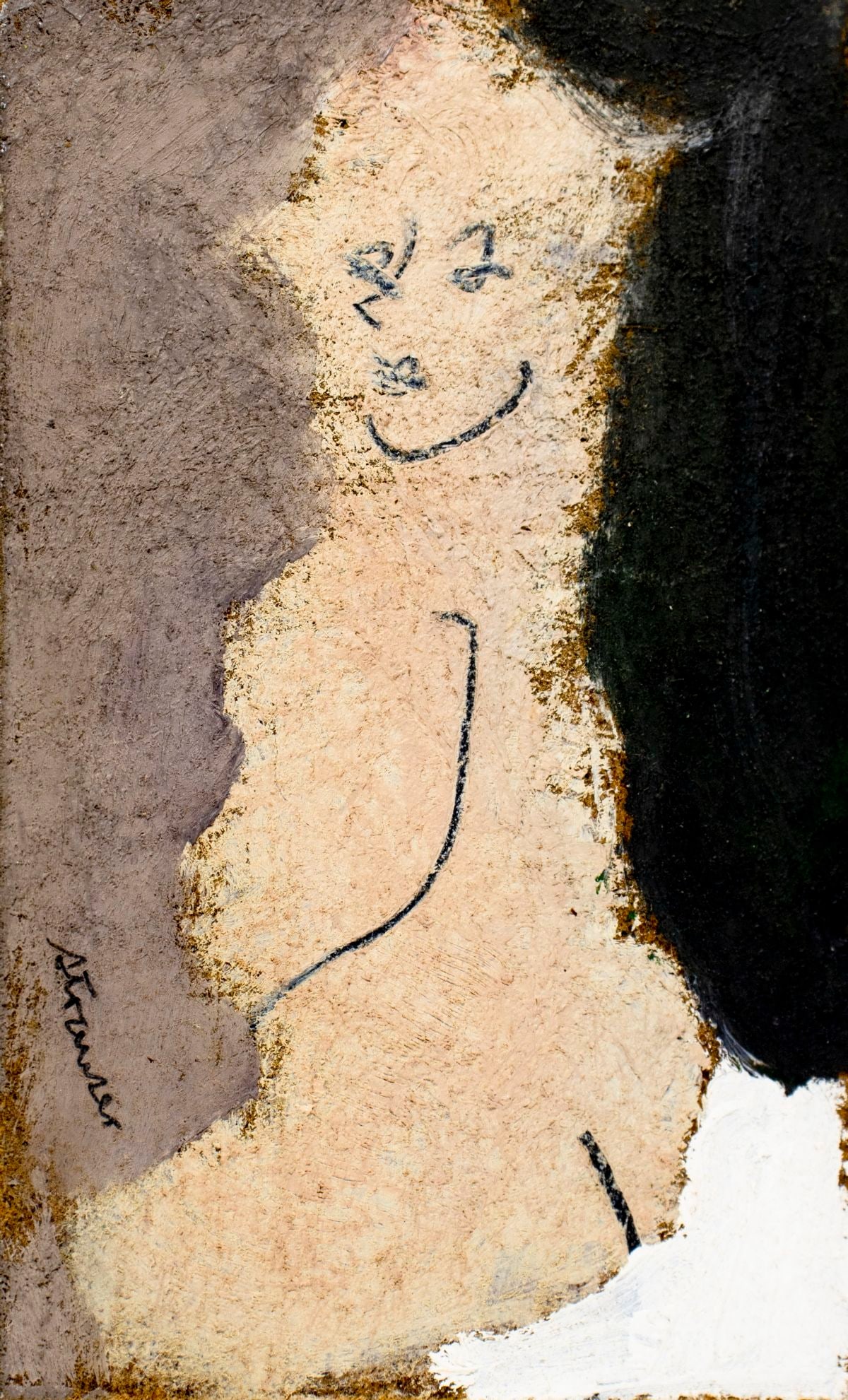 Sterling Strauser (PA,1907-1995) oil painting: ARTIST: Sterling Boyd Strauser (Pennsylvania, 1907 - 1995) TITLE: Nude MEDIUM: oil on board CONDITION: Minor scratches/paint losses. No visible inpaint under UV light. ART SIZE: 4 x 3 inches / 10 x 7 