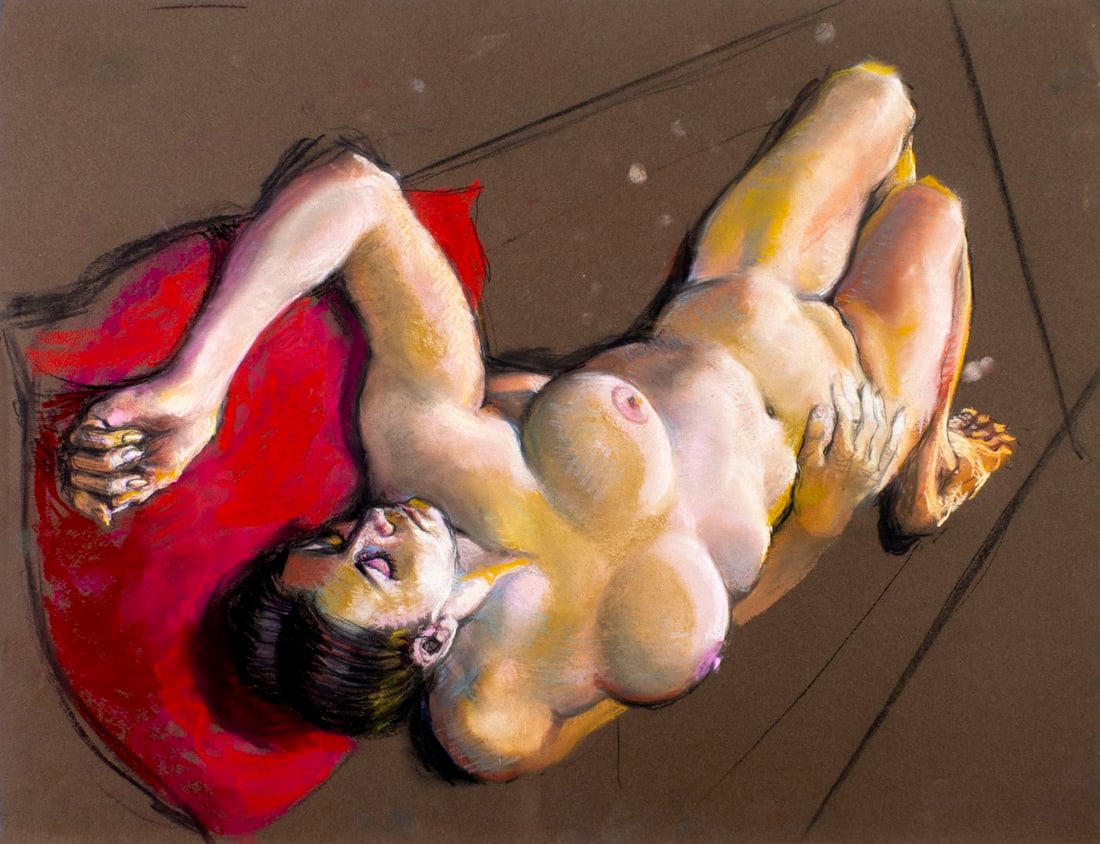 Karl Foster (PA,b 1933) pastel painting: ARTIST: Karl Foster (Pennsylvania, born 1933) TITLE: Nude MEDIUM: pastel on heavy paper CONDITION: Very good. ART SIZE: 20 x 26 inches / 50 x 66 cm FRAME SIZE: unframed (In-House framing available) SI