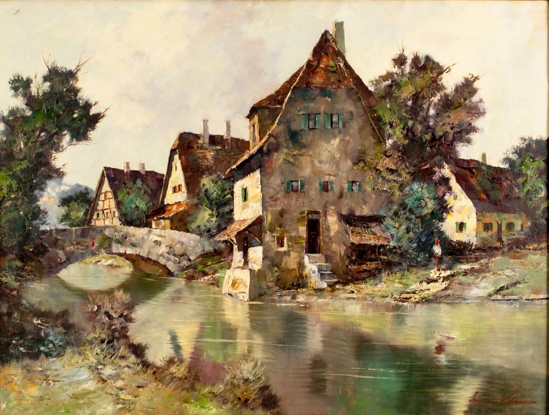 Vintage 20C European oil painting signed (1 of 13)