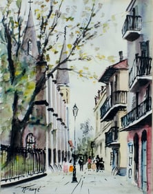 Nestor Fruge (LA,1916-2012) watercolor painting