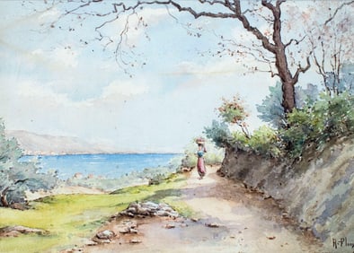 H Planson (France,early 20C) watercolor painting antique