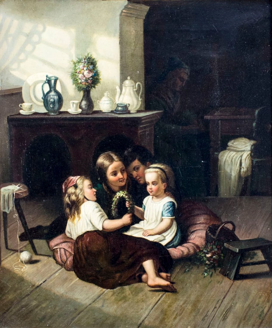 Antique 19C European oil painting (1 of 12)