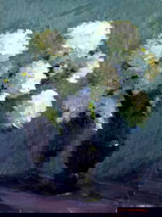 Robert Waltsak (NJ,b 1944) oil painting: ARTIST: Robert Alan Waltsak (New Jersey, born 1944) TITLE: Still Life with Vase of Flowers MEDIUM: oil on board CONDITION: Very good. No visible inpaint under UV light. ART SIZE: 24 x 18 inches / 60