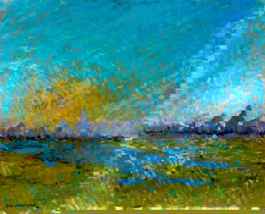 Robert Waltsak (NJ,b 1944) oil painting: ARTIST: Robert Alan Waltsak (New Jersey, born 1944) TITLE: Sunrise Landscape MEDIUM: oil on canvas CONDITION: Very good. No visible inpaint under UV light. ART SIZE: 24 x 30 inches / 60 x 76 cm FRAME