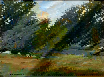 Robert Waltsak (NJ,b 1944) oil painting: ARTIST: Robert Alan Waltsak (New Jersey, born 1944) TITLE: Forest Landscape MEDIUM: oil on canvas CONDITION: Few minor paint losses. No visible inpaint under UV light. ART SIZE: 12 x 16 inches / 30