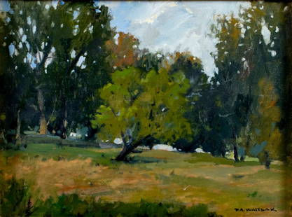 Robert Waltsak (NJ,b 1944) oil painting: ARTIST: Robert Alan Waltsak (New Jersey, born 1944) TITLE: Forest Landscape MEDIUM: oil on canvas CONDITION: Few minor paint losses. No visible inpaint under UV light. ART SIZE: 12 x 16 inches / 30 x