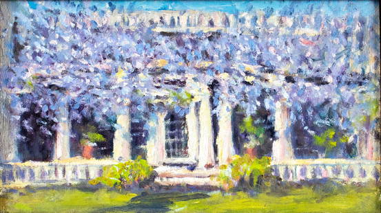 Robert Waltsak (NJ,b 1944) oil painting: ARTIST: Robert Alan Waltsak (New Jersey, born 1944) TITLE: Garden Scene YEAR: 2021 MEDIUM: oil on board CONDITION: Very good. No visible inpaint under UV light. Normal wear to frame. ART SIZE: 8 x 14