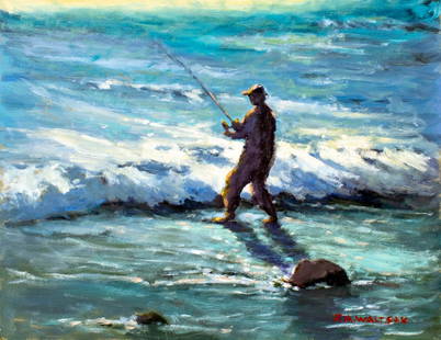 Robert Waltsak (NJ,b 1944) oil painting: ARTIST: Robert Alan Waltsak (New Jersey, born 1944) TITLE: The Fisherman (titled on verso) YEAR: 2018 MEDIUM: oil on board CONDITION: Very good. No visible inpaint under UV light. ART SIZE: 14 x 18