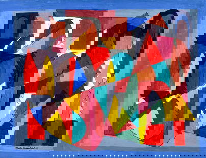 Martin Rosenthal (NY,MA,1899-1974) oil painting: ARTIST: Martin Rosenthal (New York, Massachusetts, 1899 - 1974) TITLE: Abstract Composition YEAR: 1967 MEDIUM: oil on heavy paper CONDITION: One small tear to left edge 1/2" long. No visible