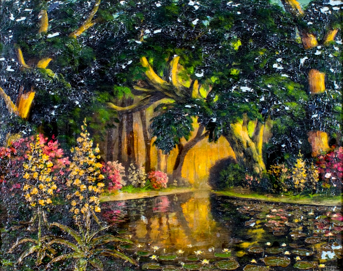 Leonard Rodowicz (Poland,WI,IL,1898-1981) oil painting: ARTIST: Leonard Rodowicz (Polish, Wisconsin, Illinois, 1898 - 1981) TITLE: Evening River Landscape MEDIUM: oil on canvas board CONDITION: Some flaking/paint losses (see pictures carefully). Some craqu