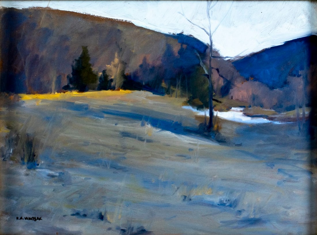 Robert Waltsak (NJ,b 1944) oil painting: ARTIST: Robert Alan Waltsak (New Jersey, born 1944) TITLE: Autumn Landscape MEDIUM: oil on board CONDITION: Few minor paint losses. No visible inpaint under UV light. Normal wear to frame. ART SIZE: 1
