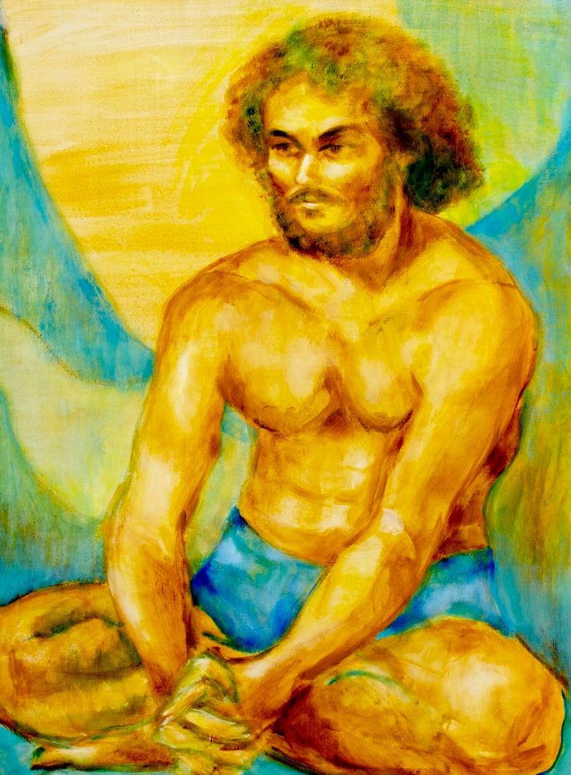 Thelma Thal (NY,1903-2001) oil painting: ARTIST: Thelma Thal (New York, 1903 - 2001) TITLE: Semi Nude Male MEDIUM: oil on canvas CONDITION: Minor scratches/paint losses. No visible inpaint under UV light. ART SIZE: 40 x 30 inches / 101 x 76 