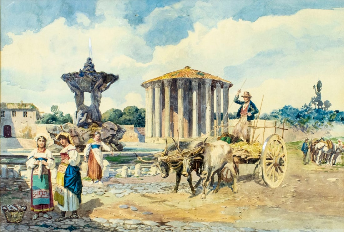 Antique early 20C Italian watercolor painting signed (1 of 13)